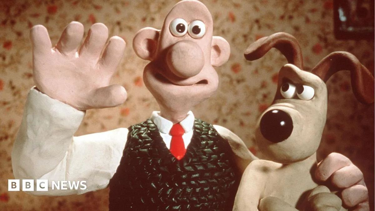Aardman characters Wallace, Gromit and Shaun the Sheep celebrating 50 years of the Bristol studio
