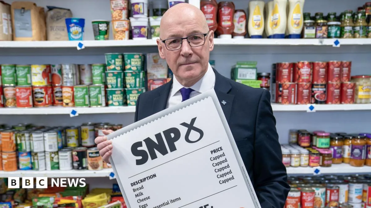 Supermarket shelves with groceries as business groups oppose a food price cap plan