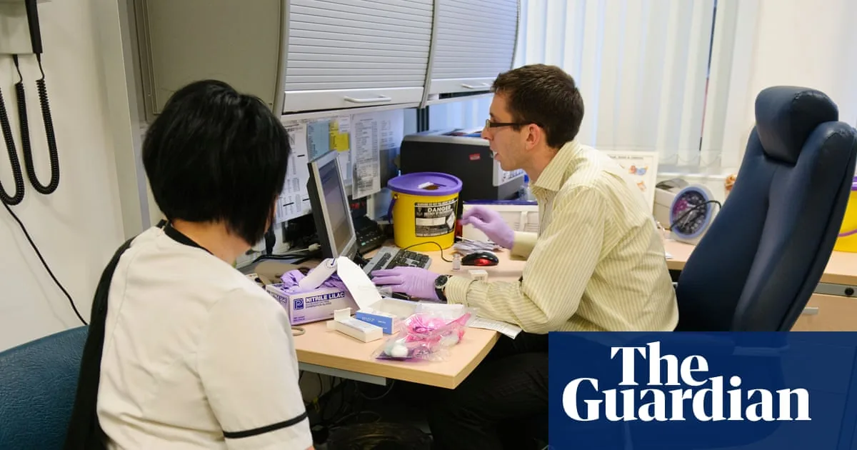 Doctor using AI scribe software during a patient consultation in a GP surgery